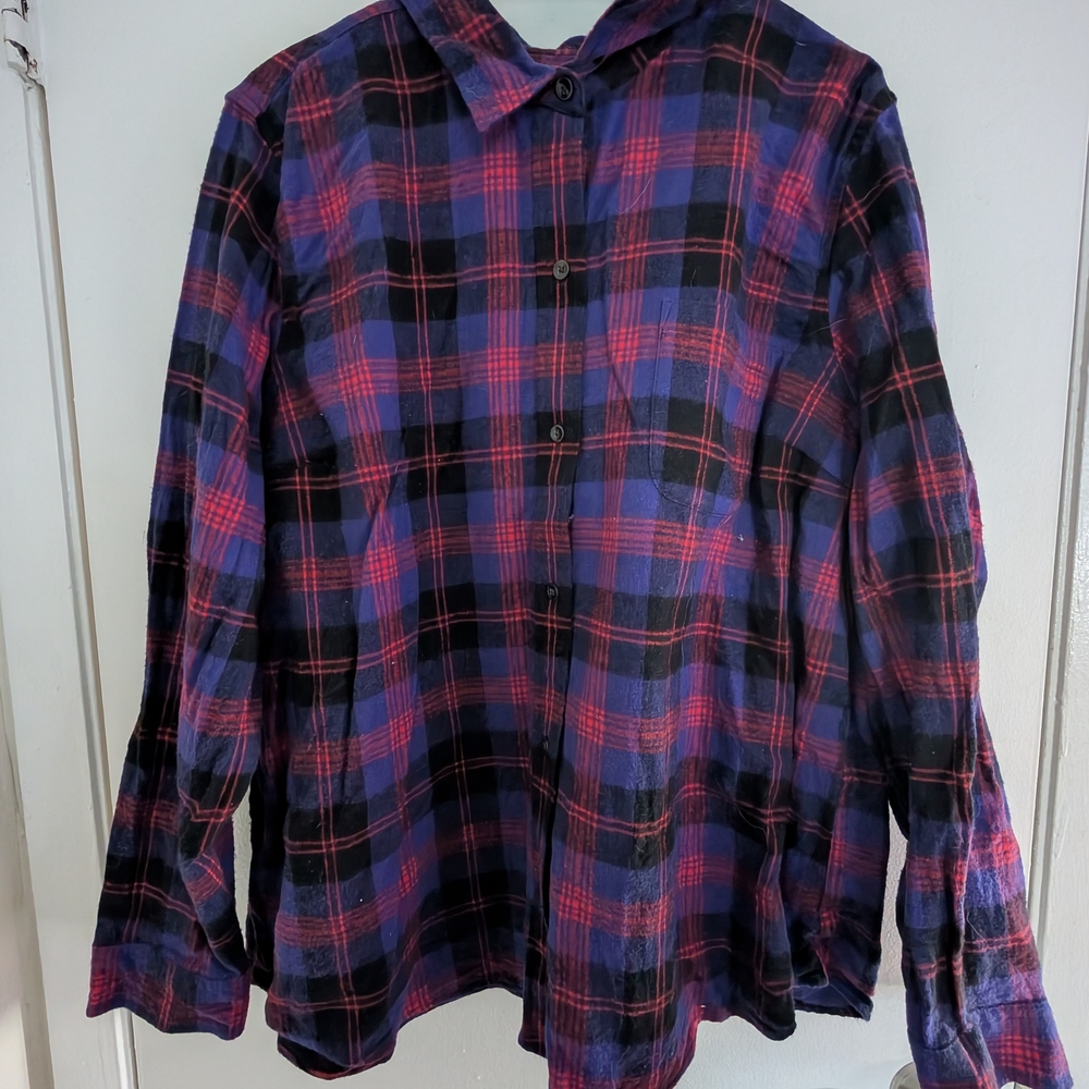 L.L. Bean Plaid Button-Down Shirt - Purple and Red